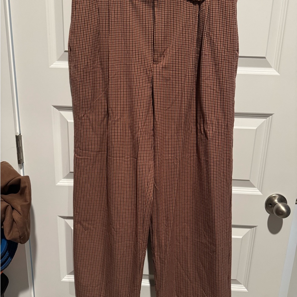 a new day Women's Brown Checkered Wide Leg Pants